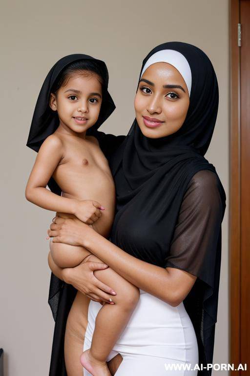 arab, brown skin tone, oiled body, clean shaved mother, wearing hijab, with naked oiled niece, oiled niece ((with naked niece)) - #main