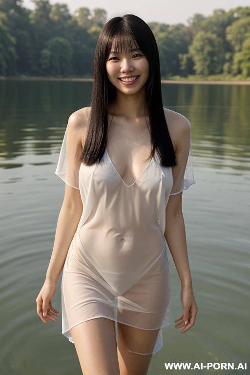 white see-through nightdress standing in lake - #main