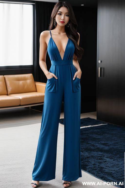 woman long hair blue jumpsuit - #main