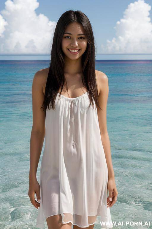 standing waist-deep in the sea eye contact white see-through nightdress - #main