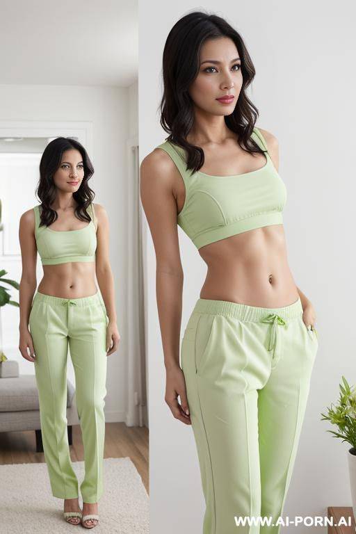 woman top pants in lime colors - #main