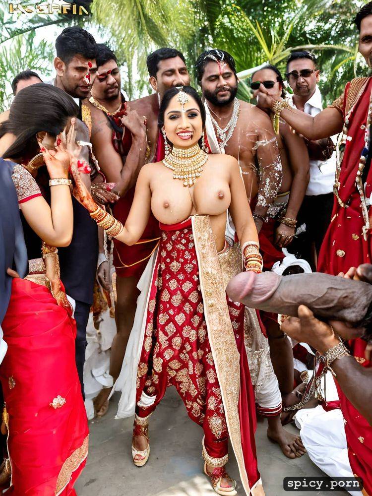 the standing beautiful indian bride in public takes a huge black dick in the mouth and get covered by cum all over his bridal dress and other people cheer the bride - #main