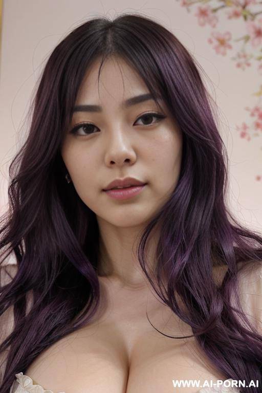 realistic, direct effect, lovingly picaresque japanese enjo-cosai, flowing wavy purple hair, closeup in luxurious clothes, she is ready to be kissed, inspired by real-life sei-ra sodes-hiro, - #main