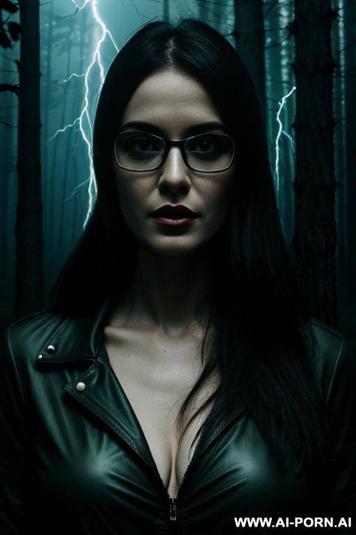 woman, 1, glasses, creepy forest, evil ambient lightning - #main