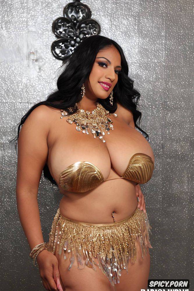 massive breasts, long wavy black hair, color photo, silver and gold jewellery - #main