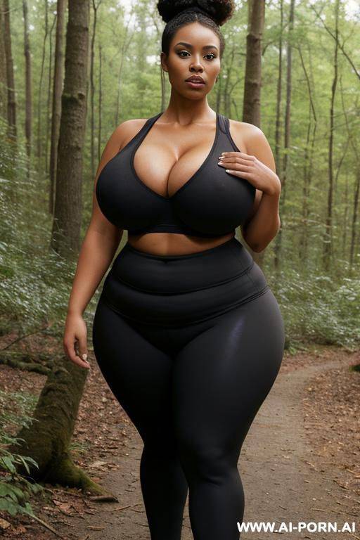 huge boobs, gigantic boobs, milf, in forest, bimbo, black hair, sexy afro woman, looking at the viewer angrily, afro - #main