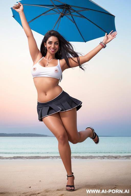 cheerleader skirt,, half opened short t-shirt ,show nipples through clothes, tits size 2. full body view, no bra, show tits, white stockings - #main