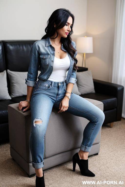 woman in jeans sitting on a man - #main