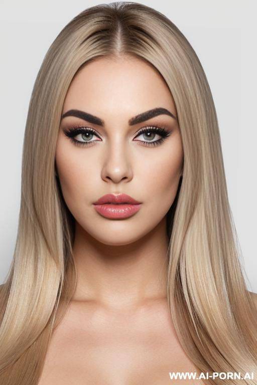 pouting lips, blonde straight hair, chubby rectanglar face, square jaw, dark eye shw and eyebrows. long nose. straight eyebrows. looking straight at the camera. ((square jaw)) blowing kiss. large square chin. face angled up - #main