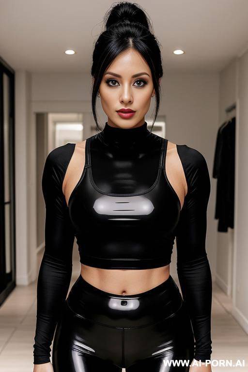 woman black leggings reflective vest - #main