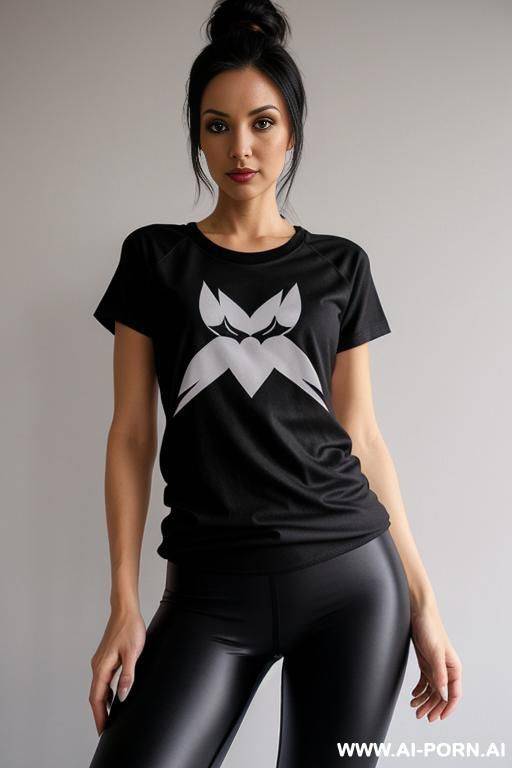 woman black fleece leggings tshirt - #main