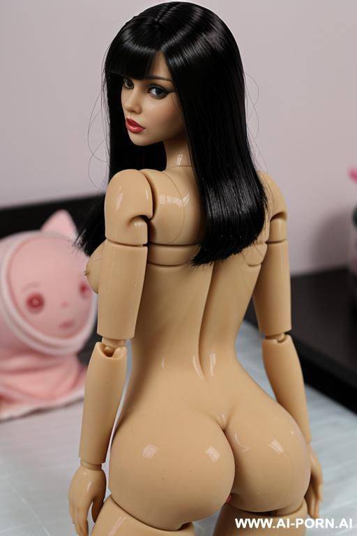 doll, plastic look, plastic skin, shoulder length black, blunt cut hair, pretty face, plastic face, plastic body, fully nude, full frontal view, big plastic tits, plastic ass, fully naked. putting - #main