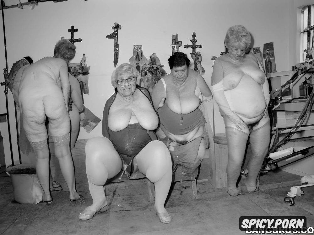 80 year old nun grandma, saggy breasts, obese, spread legs squatting - #main