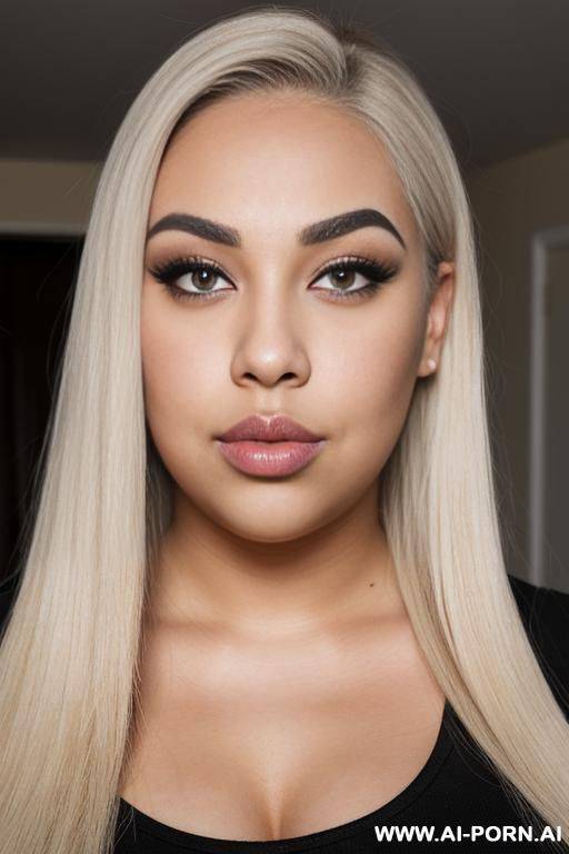 face view only. front view. blonde straight hair, chubby rectanglar face, dark eye shw and eyebrows. long, ended pointy nose. big eyelashes. straight eyebrows. looking straight down the camera. - #main