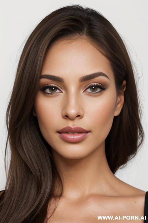 portrait of a sexy attractive women, latina, light brown skin, facing camera, brown hair, luscious big lips, button nose, entire face and hair, white background, 2, olive color eyes, light makeup, perfect skin, studio lighting, photorealistic, 4k - #main
