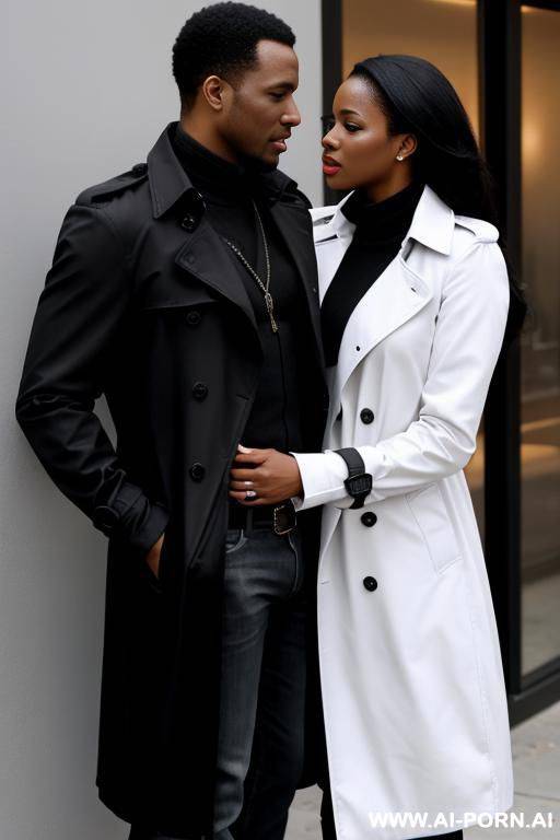 a woman, dressed in a trenchcoat is having sex with a black guy - #main