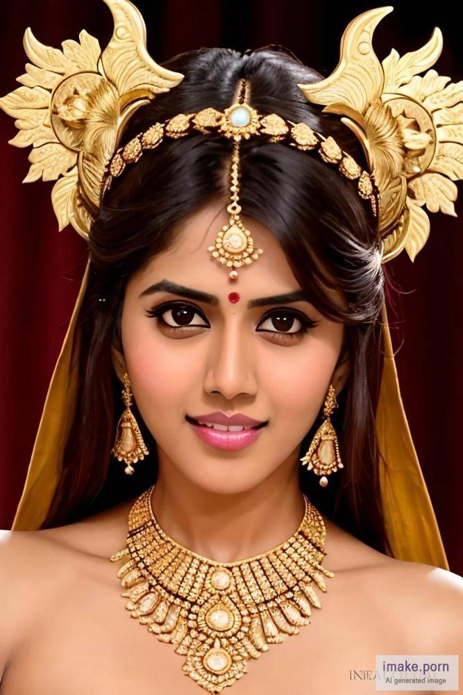 indian girl Genelia D Souza with black devil horns gold jewels - #main