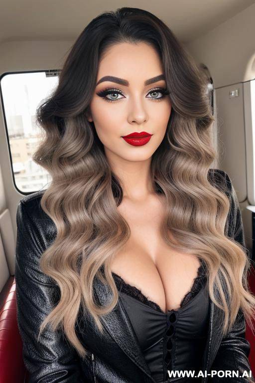 (long curly hair), makeup, (red lipstick), grey eyes, mascara, blonde - #main
