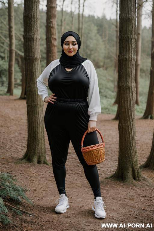 happy curvy russian chubby wife wearing hijab standing toplessblack - #main
