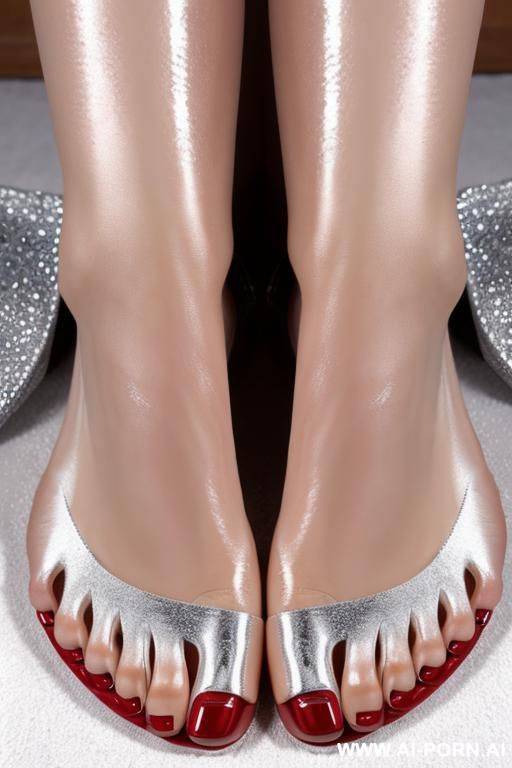extremely long toenails that make up most of the toes. more toenail than toe. super shiny chrome toenails. feet view - #main