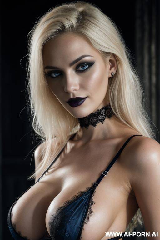 (gothic model in lingerie) (deep of field) pretty face, detailed face, tattoos, detailed skin, (soft alluring smile) (eye contact) - #main