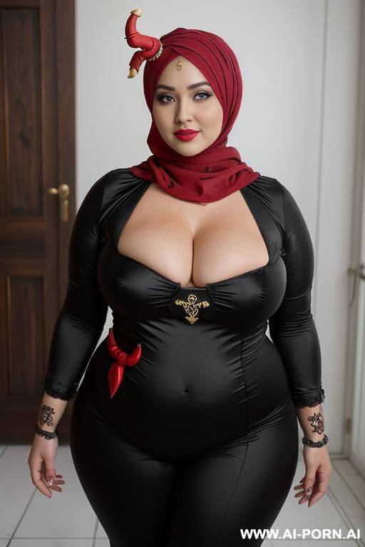 happy curvy russian chubby wife wearing hijab standing toplessblack - #main