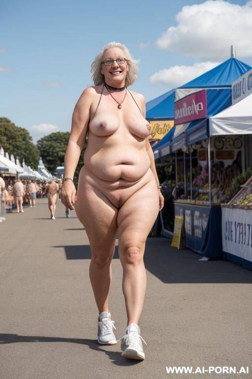 nude fat irish mature walking naked in (sneakers) at fair. choker. smiling. front shot. - #main