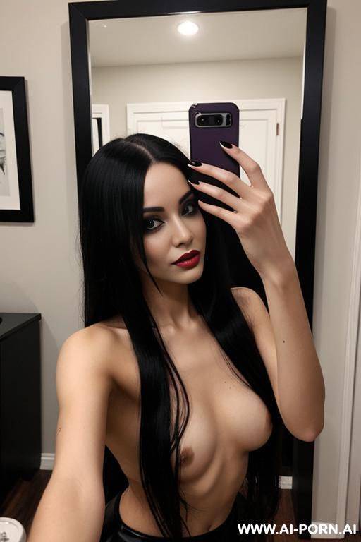 woman long hair dressed up for halloween selfie photo in the mirror - #main