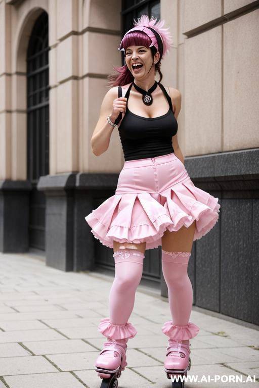 pink frilly rollerblader, skirt, pink, lewd, laughing - #main