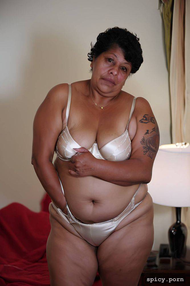 full body shot, shrink boobs, full shot, obese, an old fat hispanic naked woman with obese belly - #main