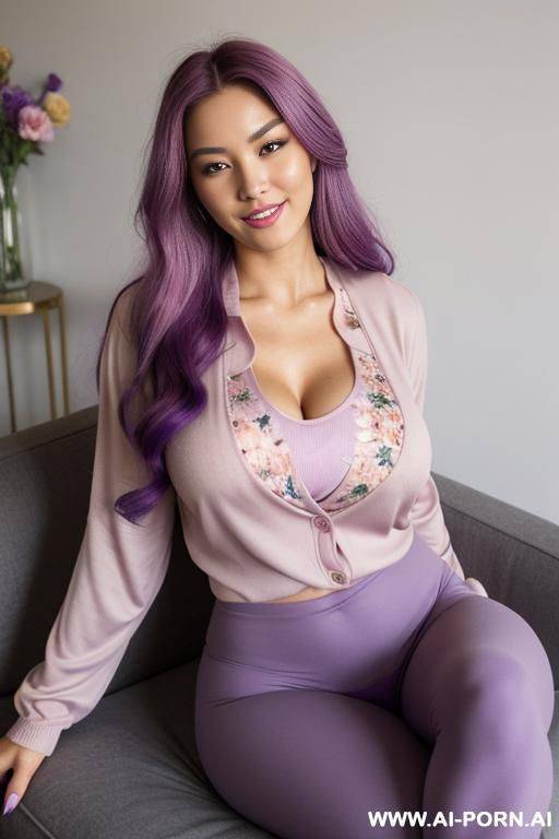 a half-french and (half-korean) 165cm tall supermodel, wearing a (cozy oversized cardigan in a m neutral shade), paired with a (comfortable pair of leggings) and a (((flowy floral blouse))). she - #main