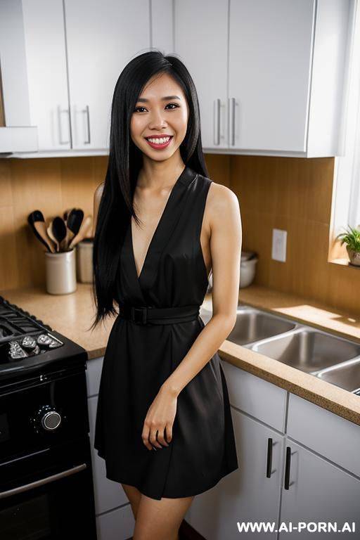 short filipina in a short dress, long straight hair (light skin) - #main