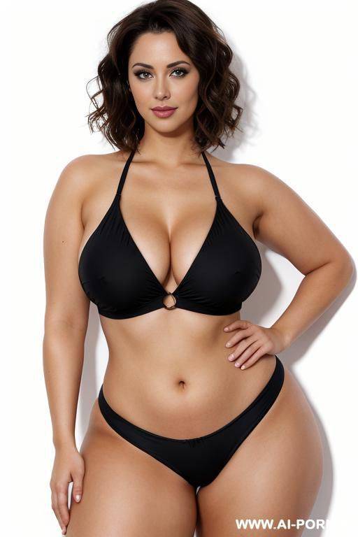 fair skin, bright eyes, wide hips, thick thighs, long legs, skimpy bikini, front view, (white background) - #main