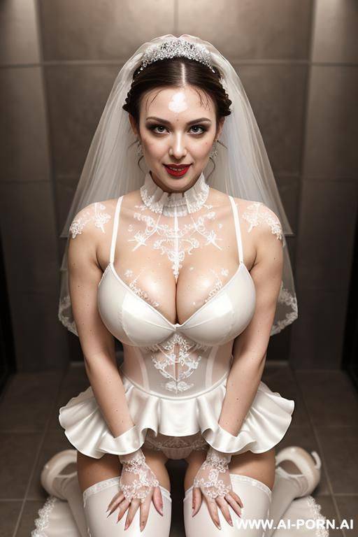latex bride, frilly tutu, dirty, sweat stained, squatting over pile of mud, smeared with chocolate, (panties full of dirt), horny, ahegao, happy - #main