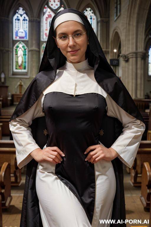 standing in church reading the bible , wearing modest habbit, nun is wearing very modest fully black or white habbit, - #main