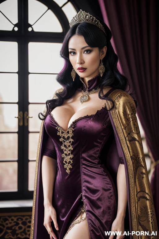 realistic, high definition, realistic expression, beautiful, castle bedroom, royal room, royalty, expensive, expensive fabric, bimbo, slut, whore, temptress, empress, leopard print, luxury, french, white skin, sex, cape, robe - #main