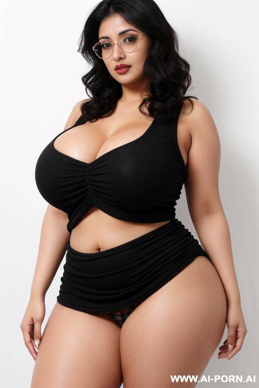 punjabi women bright eyes, full lips, wide hips, thick thighs, long legs, big nipples, plaid micro skirt, front view, (white background) - #main