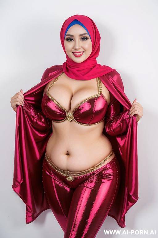 smiling curvy russian chubby wearing hijab and belly dancing suit costume - #main