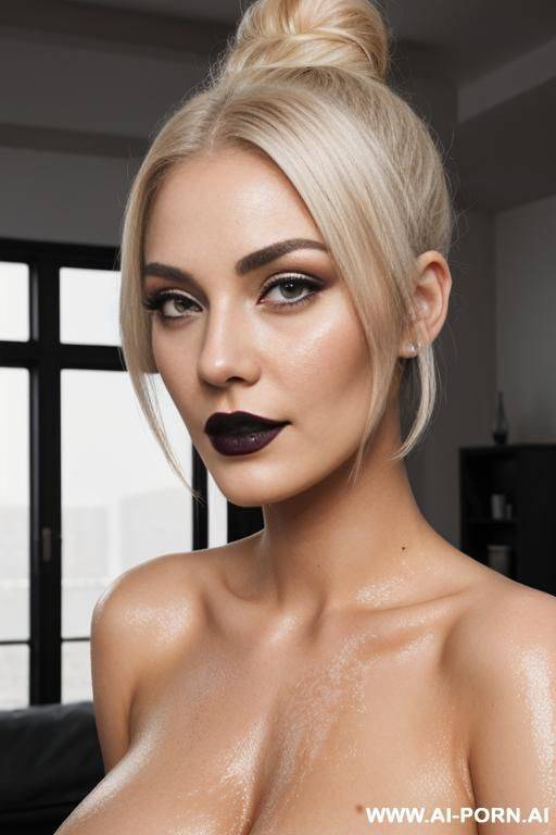 _photorealistic, very beautiful woman, gigantic boobs, oversized breast, very white wet skin, goth skin, uzbek, totally naked, - #main