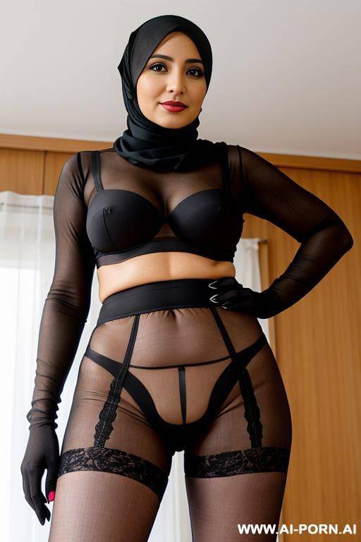 hijabi wearing black thong and nylon tights showing her pussy - #main