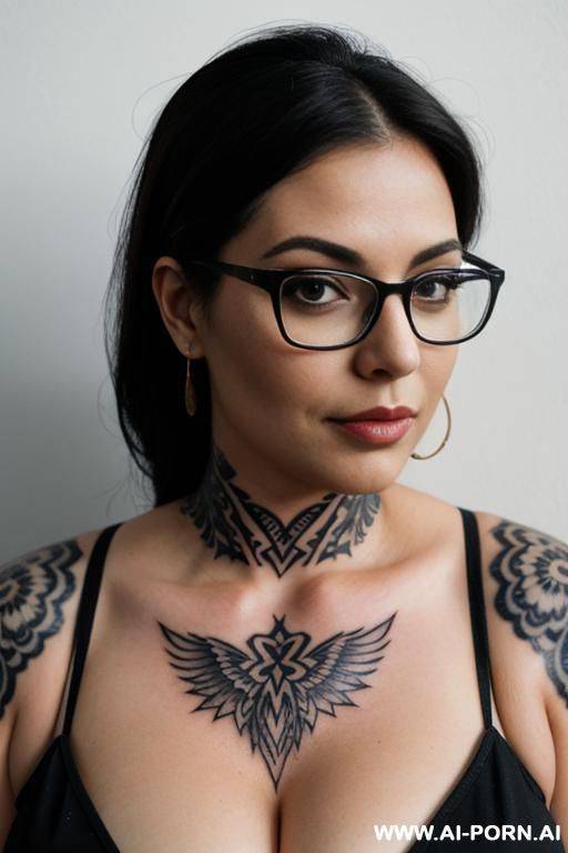 nerdy and curvy woman with glasses. neck tattoo - #main