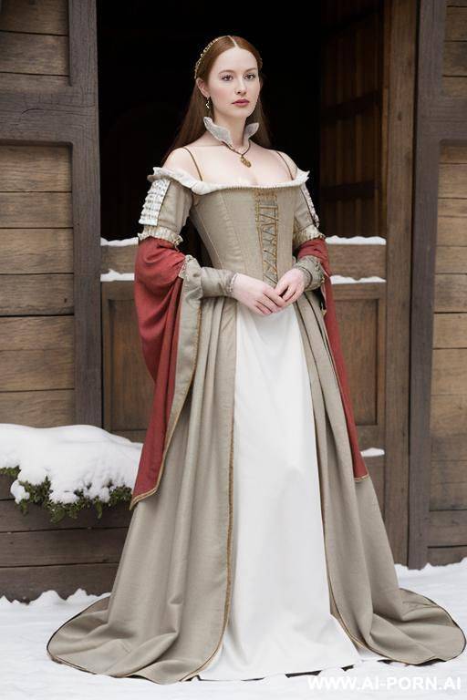 _flower garden, photorealistic, ((topless red medieval outfit)), (white pallid skin), ( white skin), (snow white skin), sitting open legs - #main