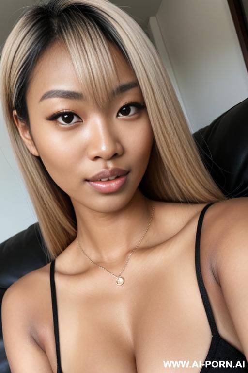 asian chick with black skin, with blond hair, - #main
