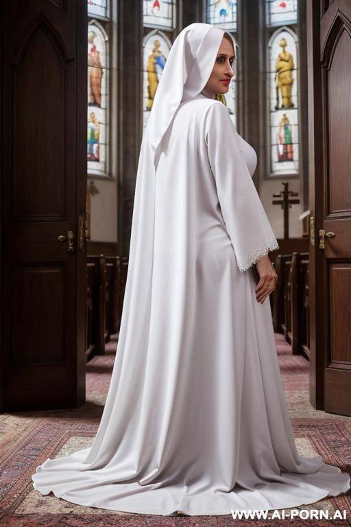 1 woman, 30 year old milf, mother superior, , alter, looking back, sly smile, 10 photo, hourglass figure, cross necklace, traditional nun habit, gorgeous, pink lips, no panties, fully nude best - #main