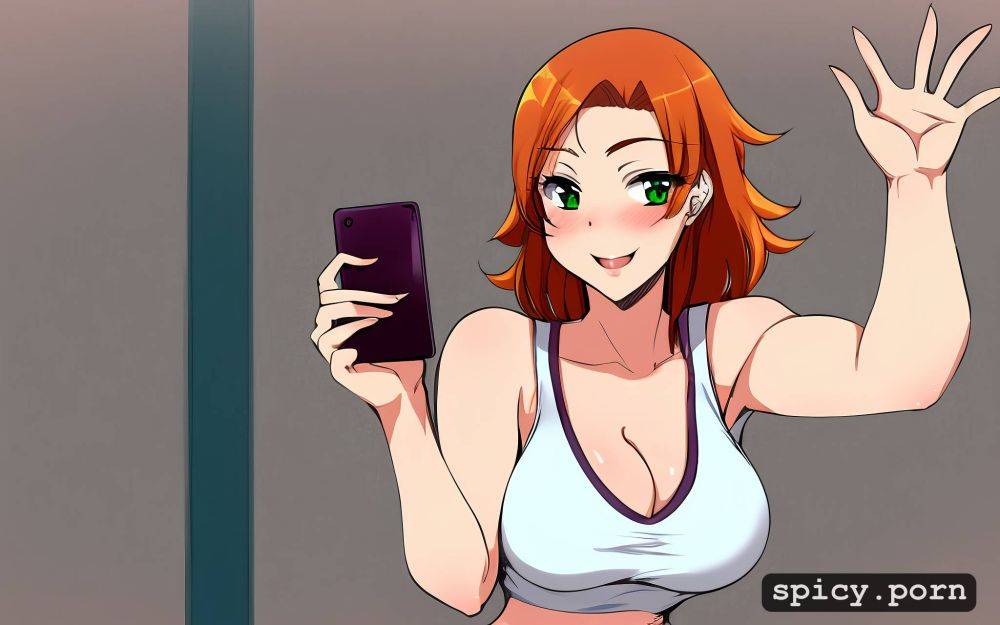 20 years old, hourglass figure body, white woman, tanktop, happy face - #main