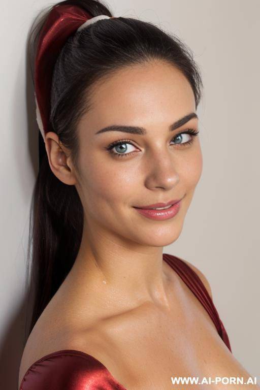(topless santa outfit), (soft seductive smile), (inviting eye contact), (light tan), (winter background), (ftv) - #main