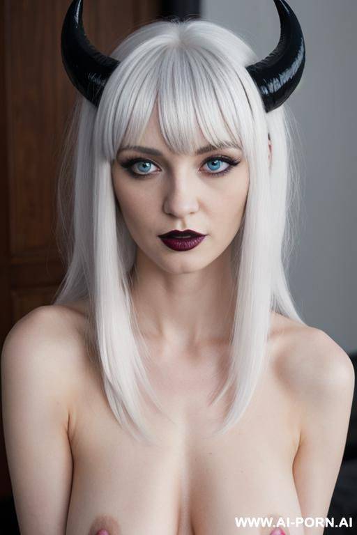 ( goth), (slutty expression), (goth princess), (white hair), (long hair), (devil horns), (totally naked) - #main