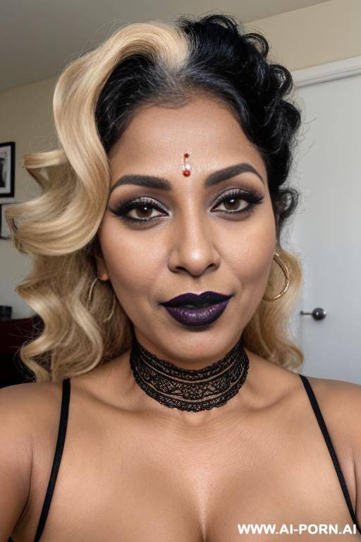 latina, curly hair, blonde, milf, black lipstick, naked, mascara, keep face, same face, mommy - #main