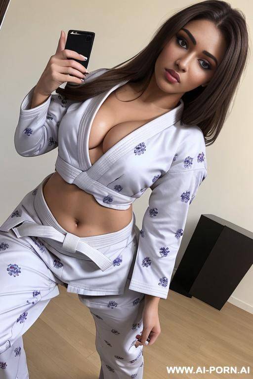 chubby indian woman, pajama pants, straight hair, bimbo, breast expansion, hips, waist, lean body, fit body, lean chest, dirty blonde hair, beautiful face, detailed face, pretty face, detailed eyes, - #main