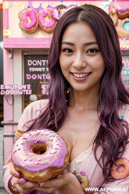 close!, immersive expression, lovingly craving japanese, flowing wavy purple hair, closeup in luxurious clothes, she is seductively tanned, pleasure, real-life sei-ra sodes-hiro! - #main
